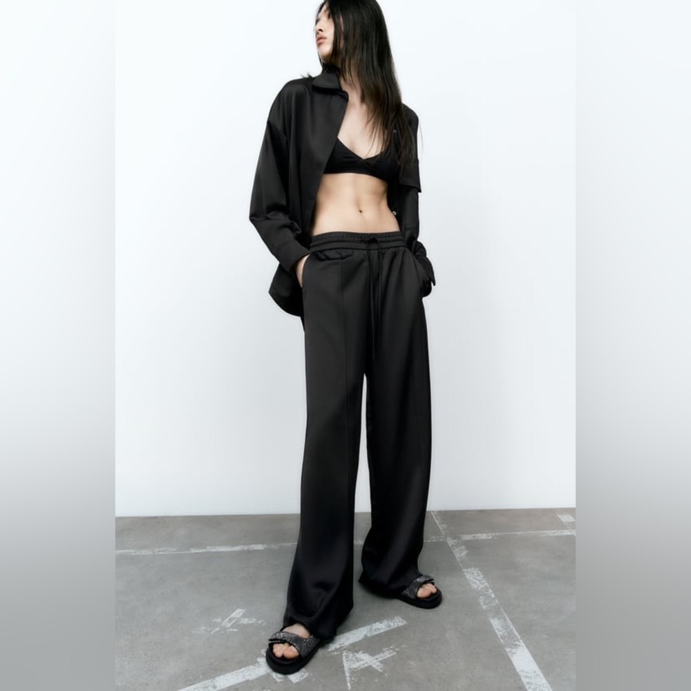 NWOT Zara Minimalist Satin Effect Wide-Leg Pants, Size M